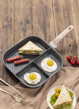 Carote Aluminum Breakfast 3 section Griddle Pan 3 in 1 Non-stick Square  Grill Egg Frying Pan