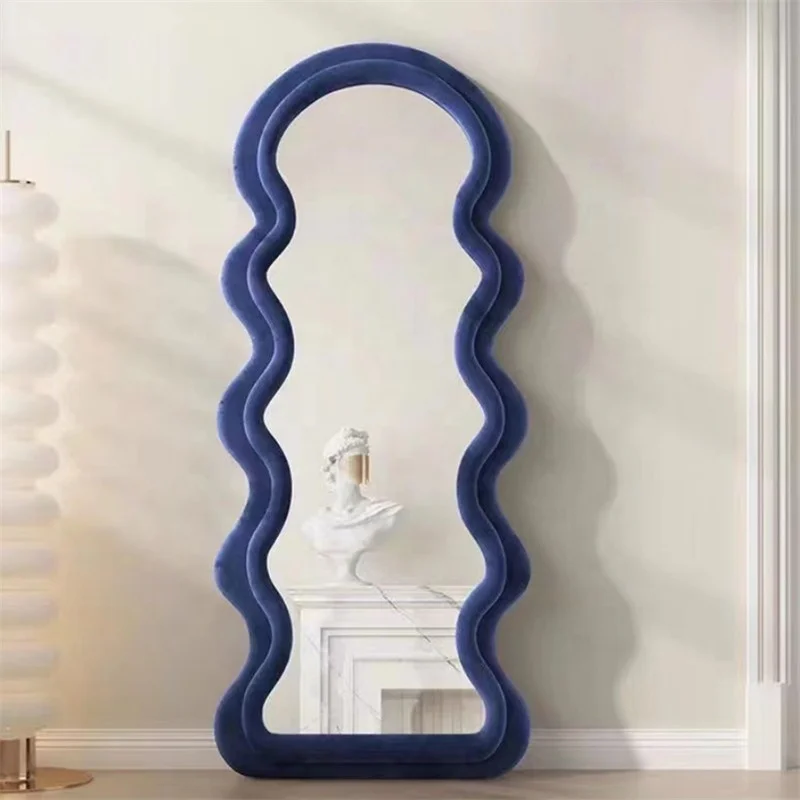 Fabric Frame Wavy Shape Mirror Full Length Big Length Floor Standing Wave Mirror for Bed Room
