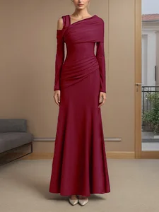 Bettergirl New Fashion 2026 Ramadan Red Long Dress Patchwork High Waist Knitted Pleated Formal Dress