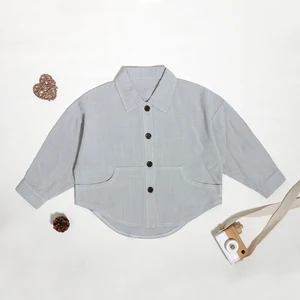 Custom Oem China Custom Logo  Children Spring and Autumn Long Sleeve Button Design Casual Shirt for Little Boys