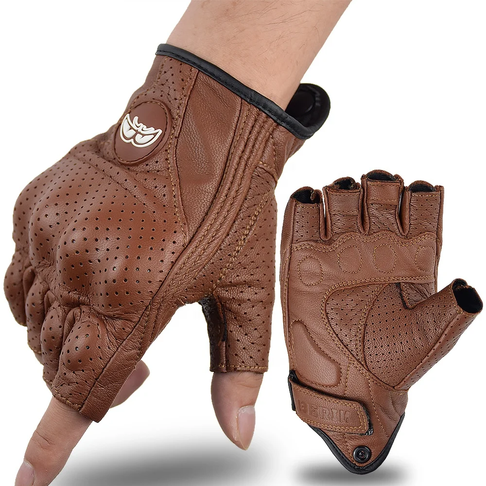 Перчатки мужские кожаные для езды на мотоцикле дышащие велосипедные полуперчатки ударопрочные велоспорта и активного отдыха сенсорных экранов летние