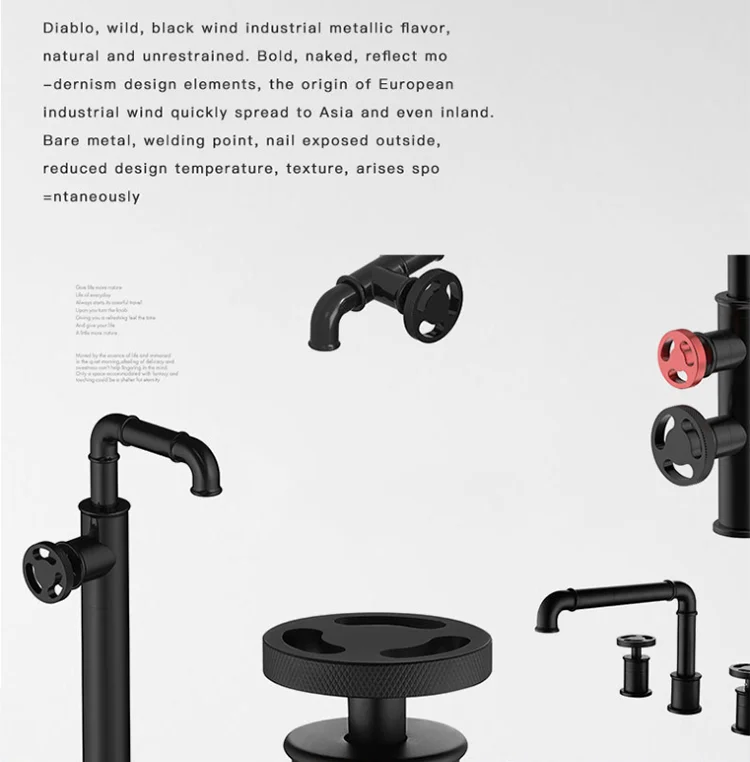 Wall Mount Bathroom Basin Black Faucets Industrial Water Taps For Hotel