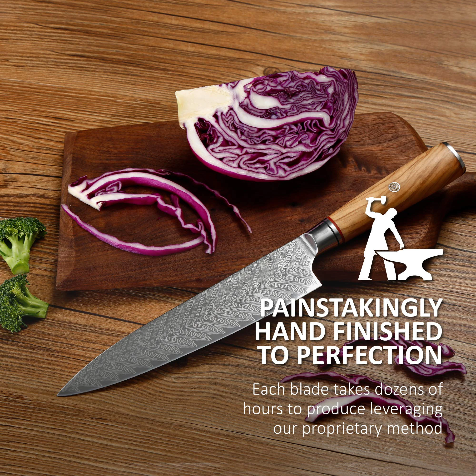 Ніж шеф кухаря Hatchen Chef Knives Дамаська сталь 8 дюймів у дерев'яному кейсі