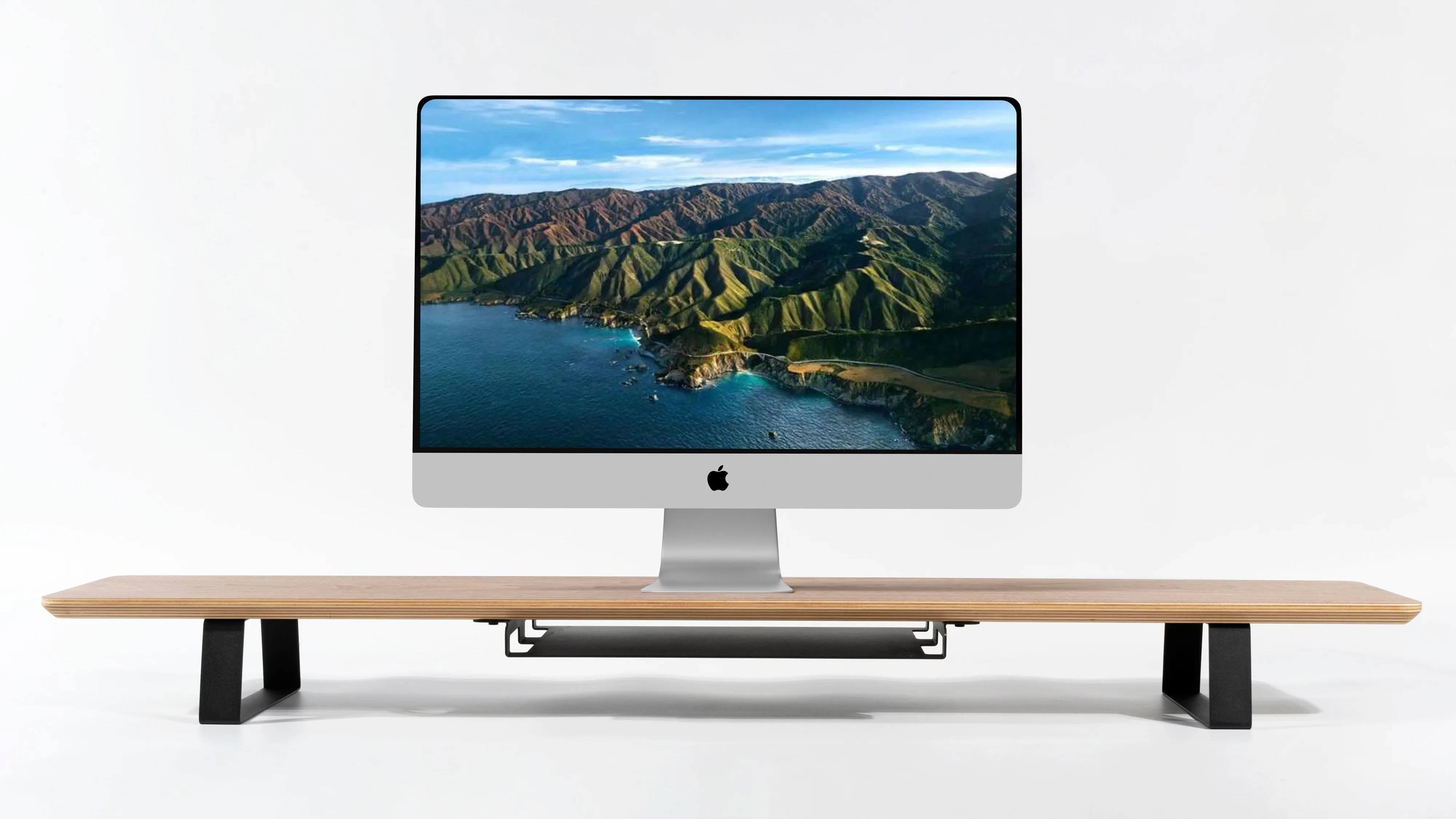 Samdi Wooden Dual Monitor Stand Riser Desk Shelf Monitor Office Desk ...