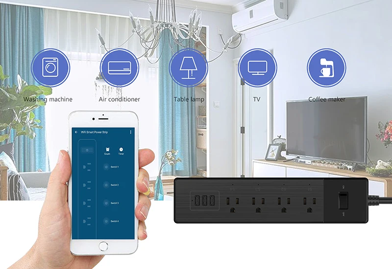 Умная розетка Alexa с удлинителем и умным управлением Wi-Fi
