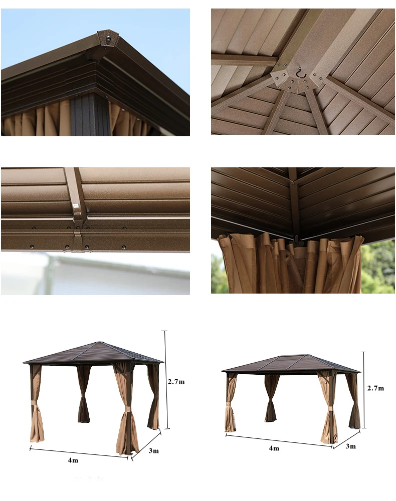 Outdoor Gazebo Rain Proof Sun Shelter Courtyard Open Garden Aluminum
