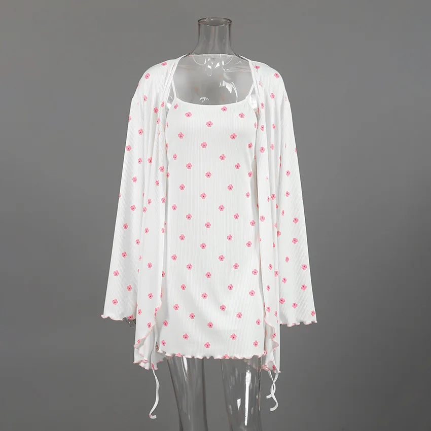 2026 knitted printed european and american style pajamas women's autumn best-selling long sleeve nightgown slip nightdress — detail