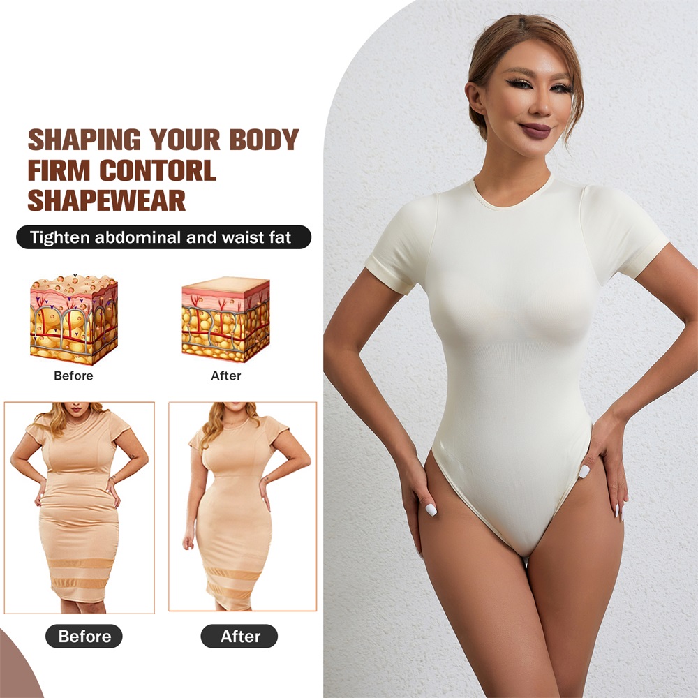 Custom Gym Women Round Neck Seamless Sleeved Thong Panties Tummy Control Shapewear Bodysuit Underwear Waist Trainer Shaper