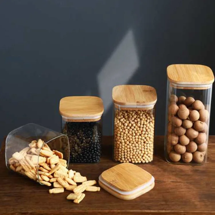 glass square storage jars for kitchen storage coffee tea sugar glass bottles