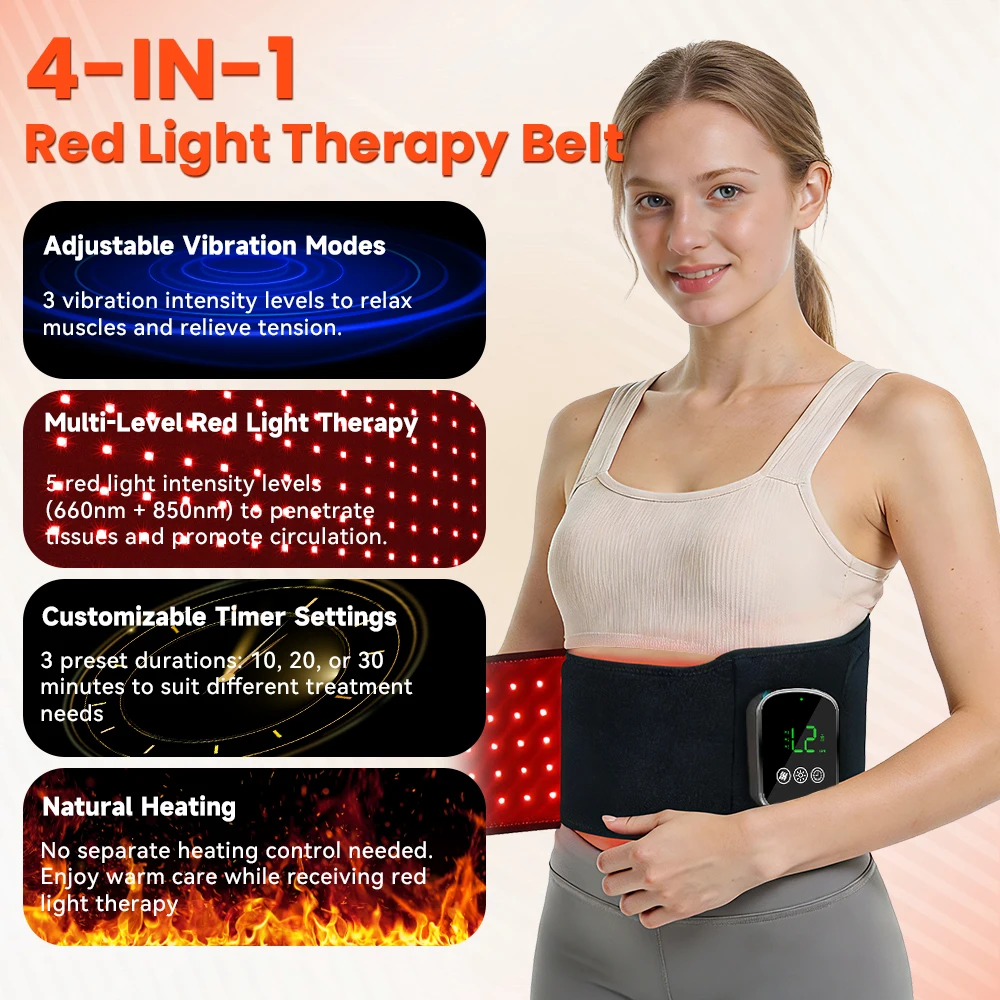 Wireless Red Light Therapy Waist Belt 660nm 850nm Infrared LED Heating ...