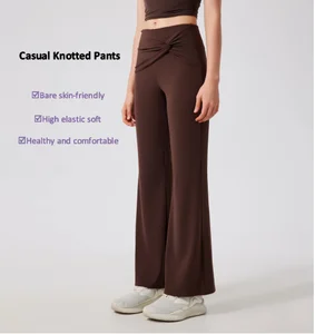 Loose Casual Straight Leg Bell Bottom Trousers Knotted Yoga Dance Fitness Pants for Women
