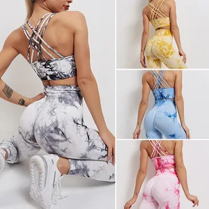 Sports Bra Yoga Pants Active Wear Modest Gym Clothing Custom Logo Training Fitness Seamless Leggings Tie Dye Yoga Set