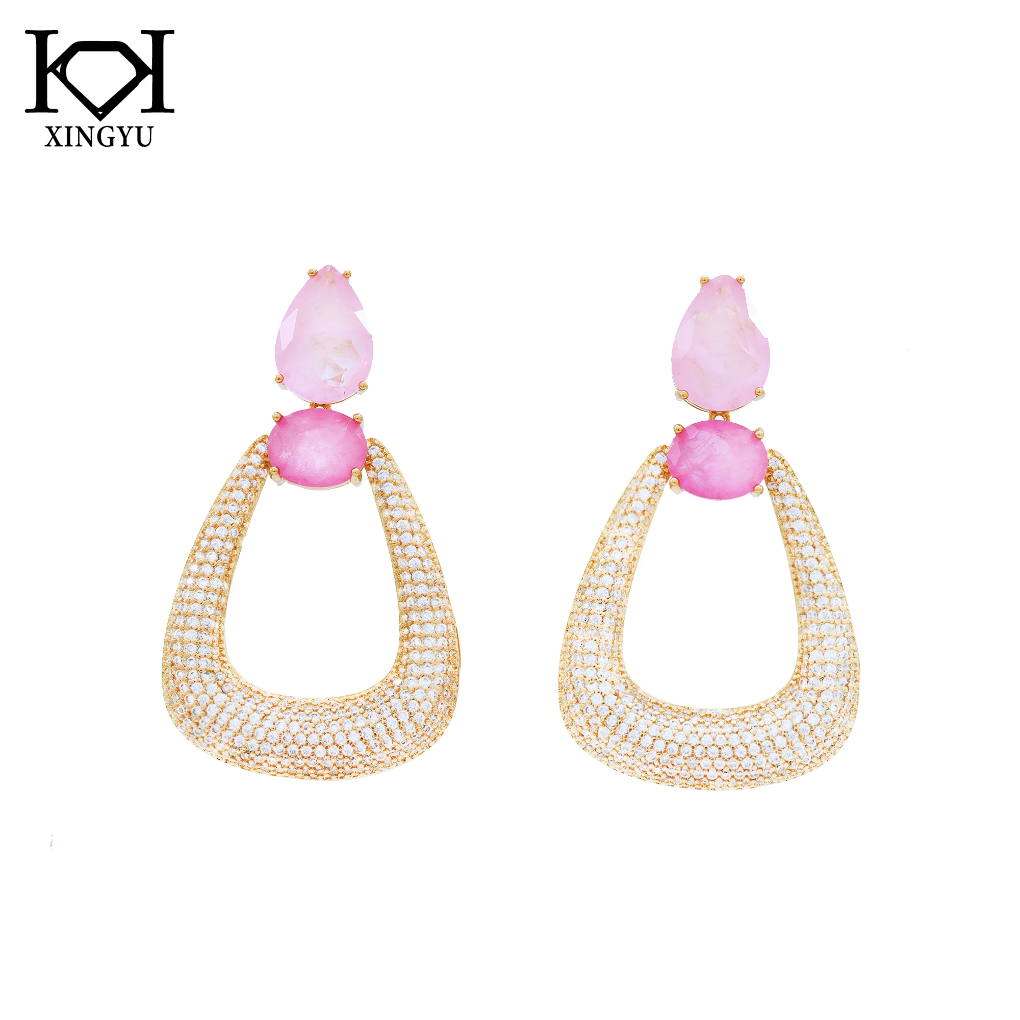 Luxury design brass fusion stone jewelry wholesale charms zircon drop earrings