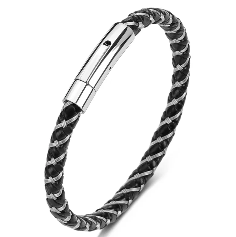 Men Silver Leather Bracelet  Jewelry Bracelet Real Leather Bracelet Manufacturer
