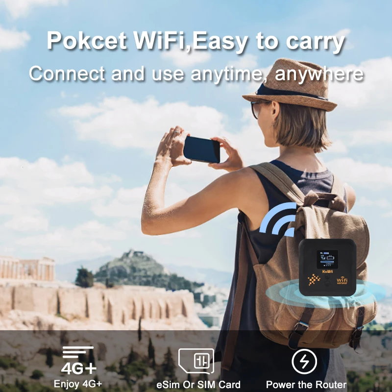 ESim+SIM Card KuWFi Router 4G+ CAT12 Speed 5400mAh Battery Wifi 4g Lte Enterprise Travel Router Modem Wi-fi Router with LAN Port