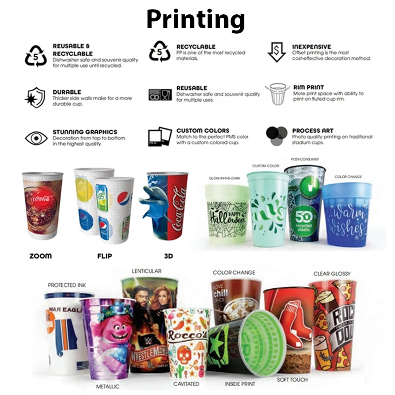 Custom Logo Promo Items Smooth 12oz Plastic Stadium Cups for Advertising