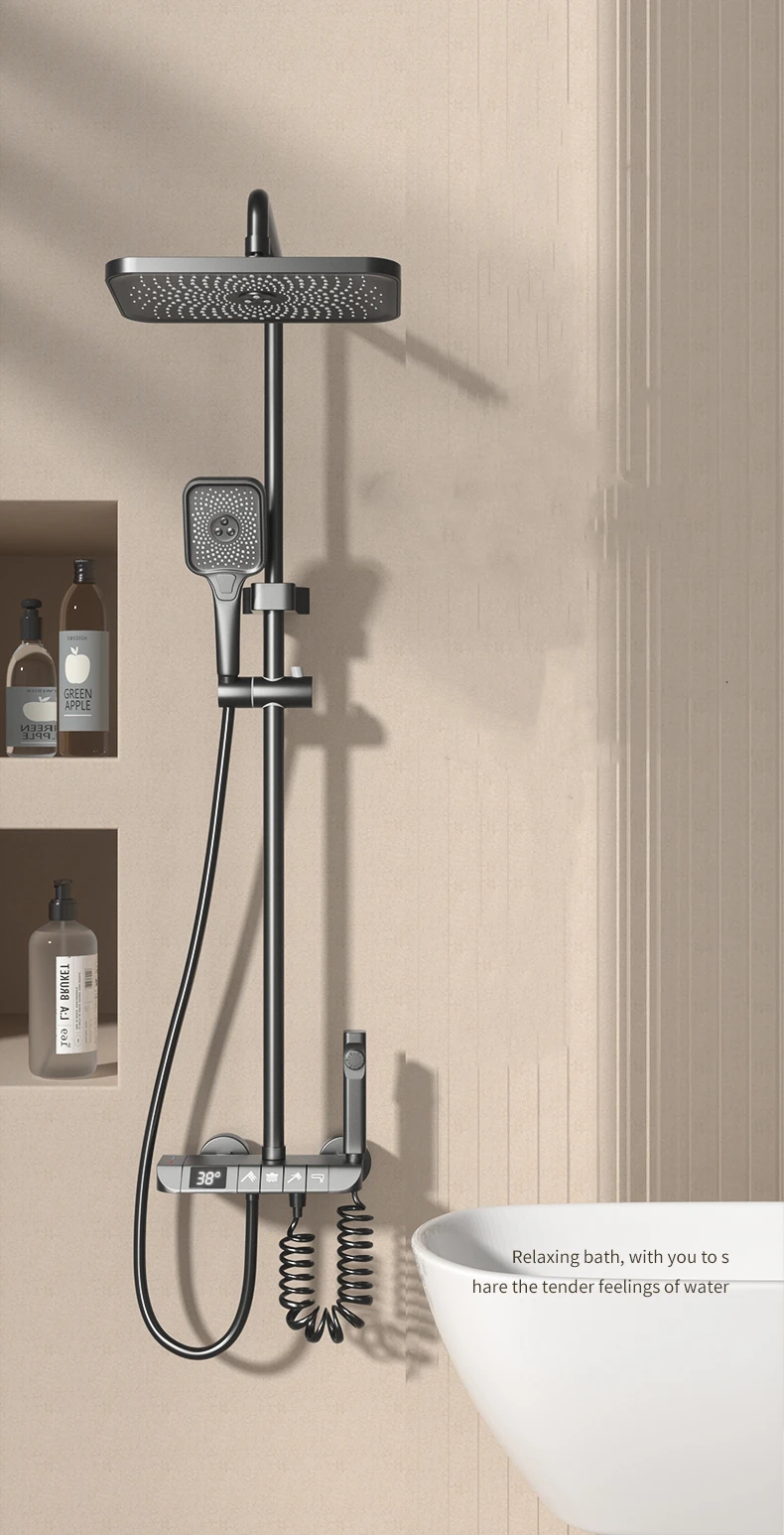 Digital Display Shower System Bathroom 4 Gear Thermostatic Shower Set