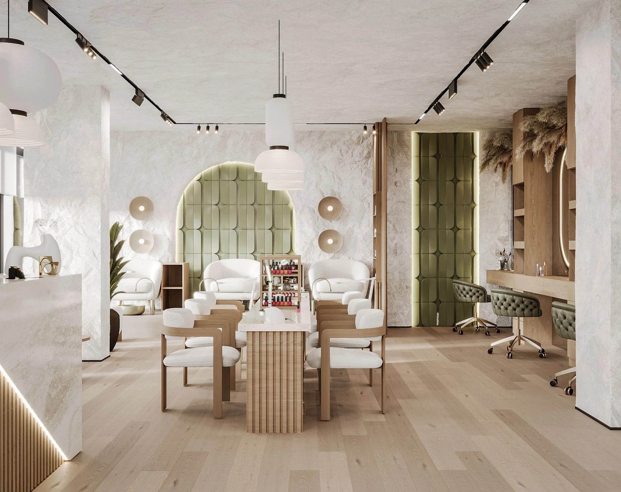 Modern Design BRUTALIST Brand Nail Salon Mirrors Nail Table Wooden Beauty Salon Styling Station