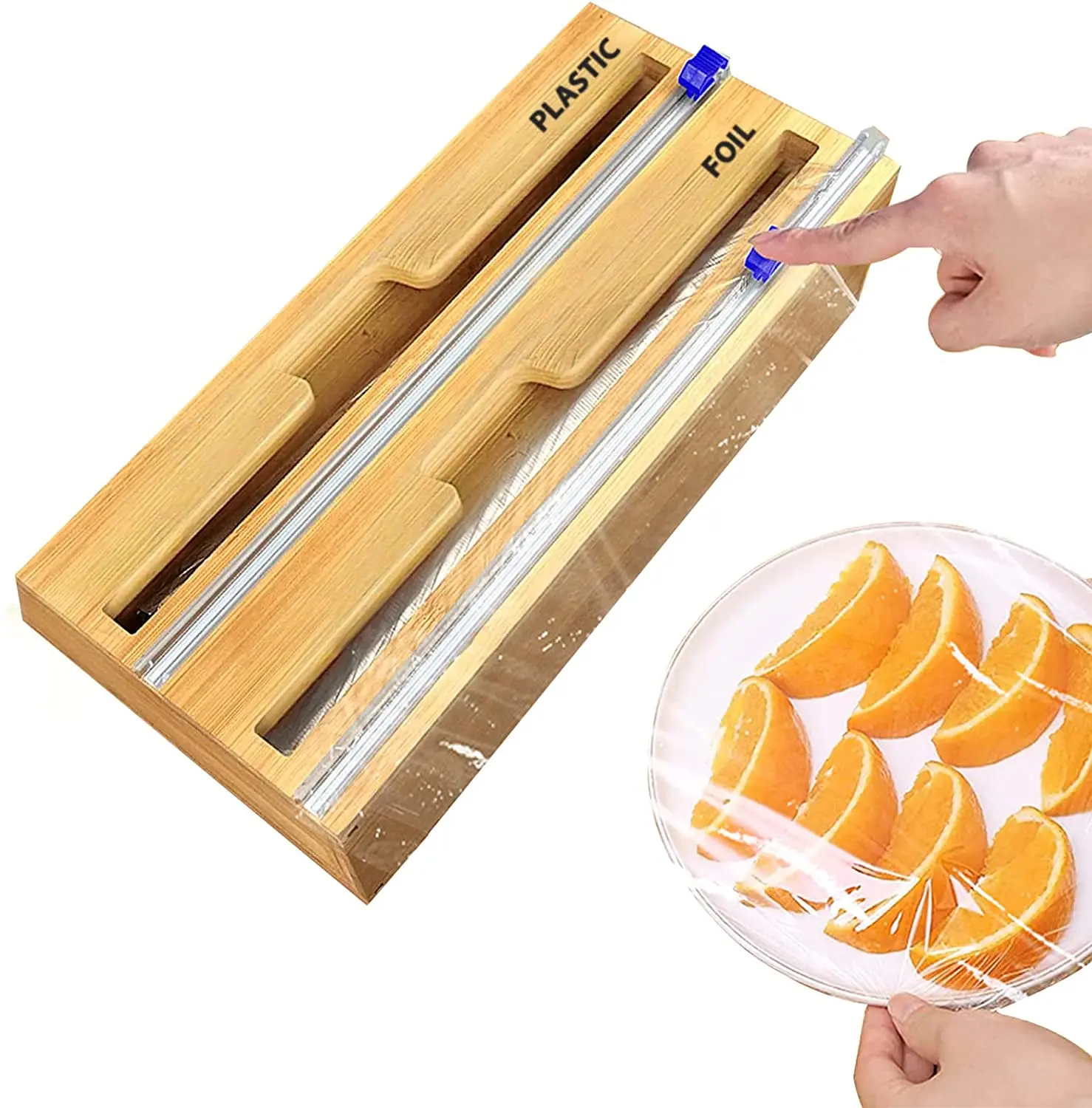 Plastic Wrap Dispenser, Bamboo Wood Cling Food Wrap Dispenser