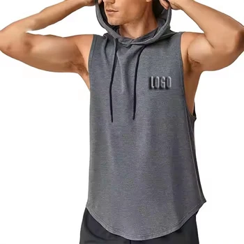 Eco-Friendly Comfortable Bamboo Casual Hoodie Men's Gym Sleeveless Curved Hem Hoodie Oversized