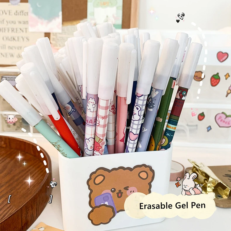 6 Stylos Gel Effaçables 0,5 Mm - Animaux Kawaii - Pour École Et Bureau