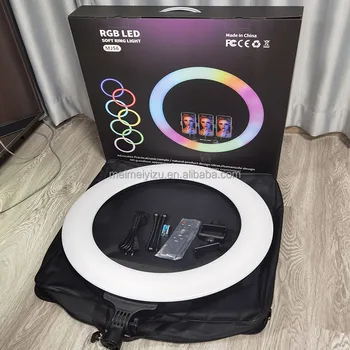 MJ56 22 Inch Color Fill Light Selfie Ring Light With 3 Cell Phone Holder&Remote Control  22 Inch RGB Ring Light