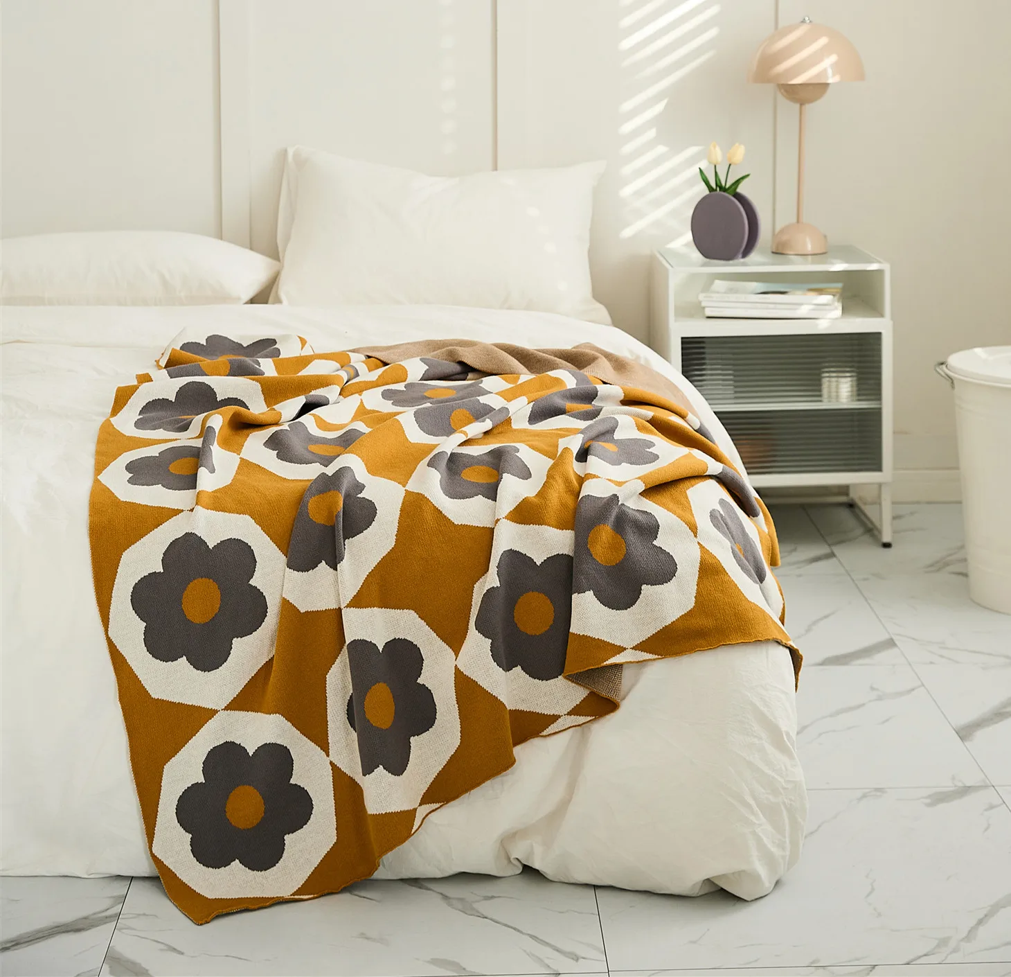 Hdh New Style Floral Flowers Decorative 100% Cotton Knitted Throw Jacquard Blanket details