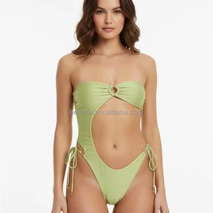 2026 Women Strapless One Piece Fabric Cutout Bikini Set Decorative Trim Sports Bra High Waist Bottom  Manufacturer Own Label