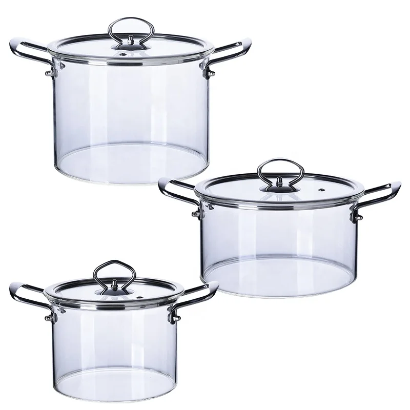 Wholesale Clear High Borosilicate Heat Resistant Pyrex Glass Cooking Pot  with Stainless Steel Handle - China Glass Cooking Pot and Cooking Pot price