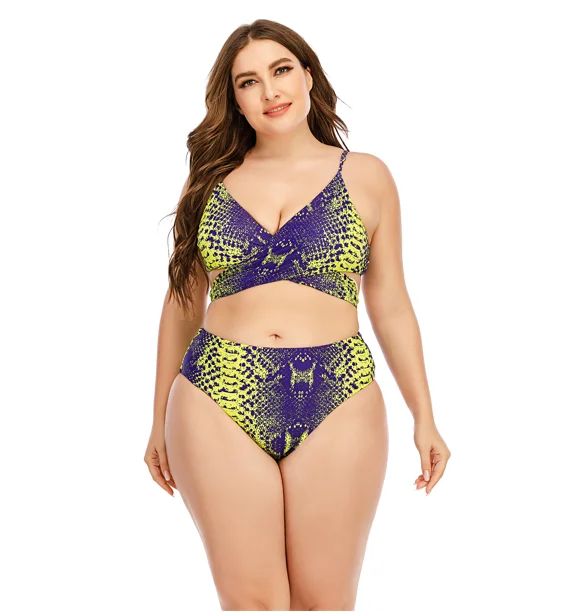 Custom Plus Size Women Snake Printed Bikinis High Waisted Two pieces Swimwear & Beachwear Floral Print Swimwear