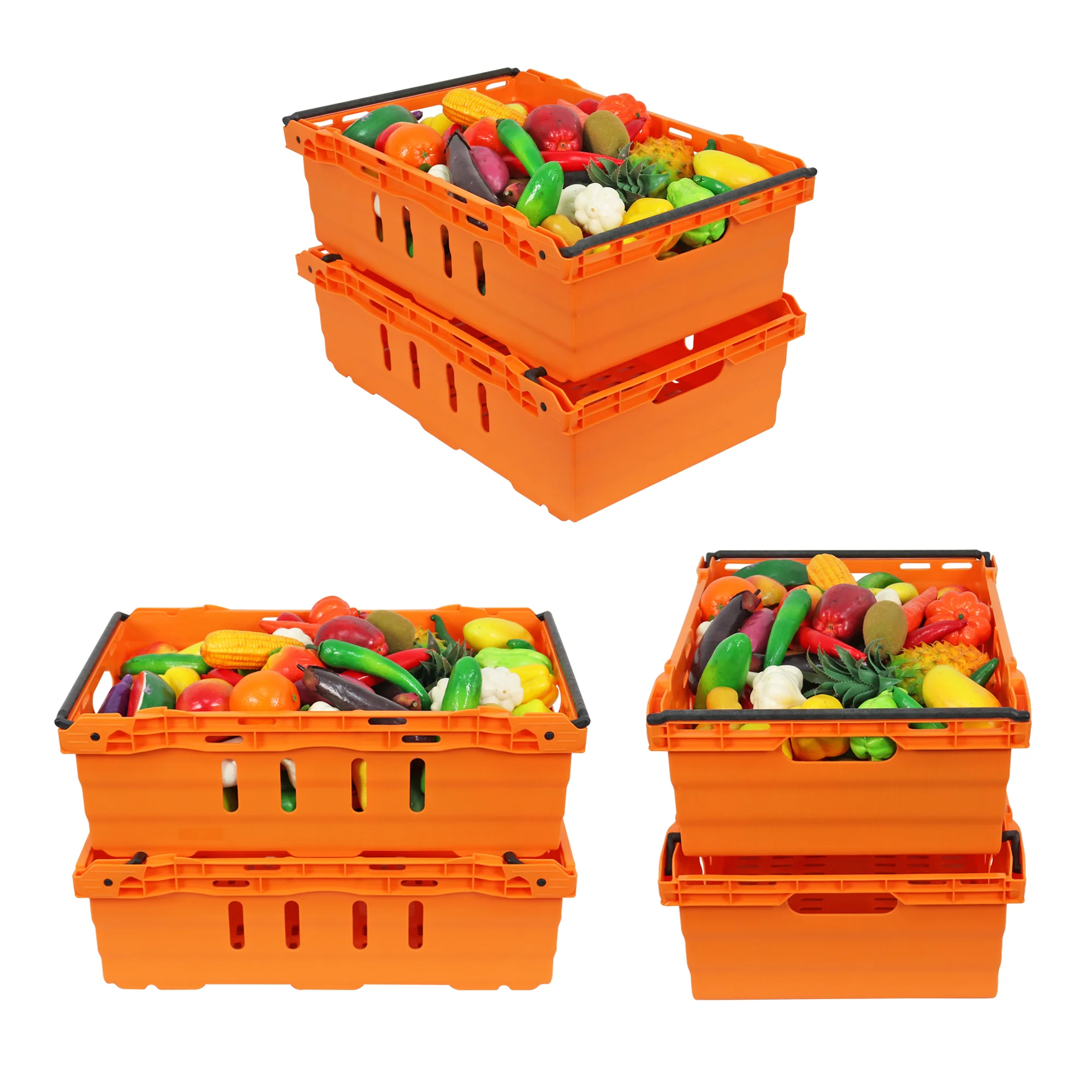 Smart Stacking Food Box Design QS Stackable Storage Harvest Box Bale Arm Crates Black Color Plastic ...