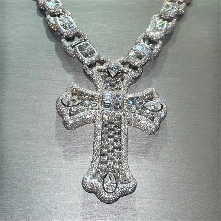 Vvs Moissanite Diamond Cross Pendant 925 Sterling Silver Jesus Cross