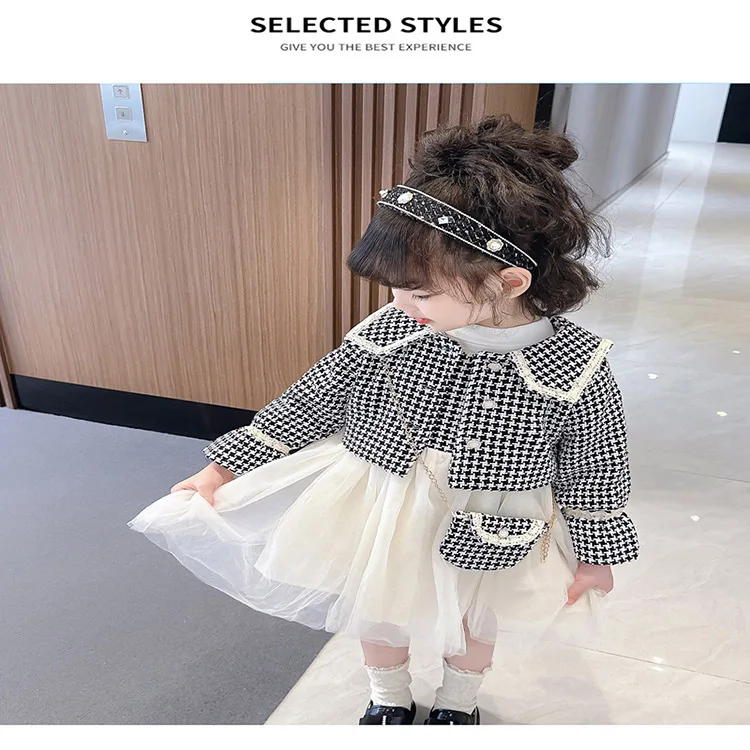 Spring Autumn Kids Cotton Dress - Plaid Vest Tulle Dress