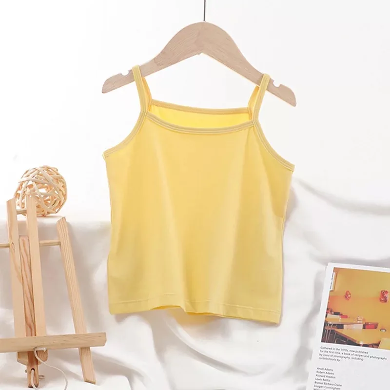 Детский однотонный дышащий жилет на бретелях из чистого хлопка тонкий летний базовый топ для маленьких девочек