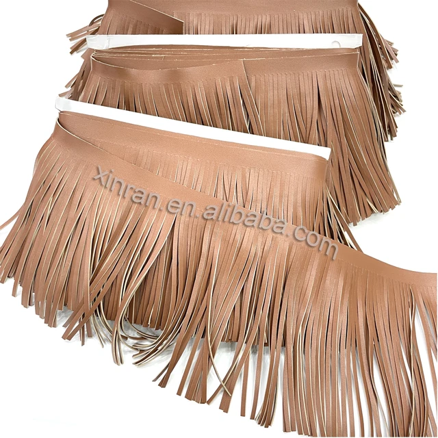 Fr002 Factory wholesale 14cm PU faux leather double sided fringe trim for garment bag and shoe