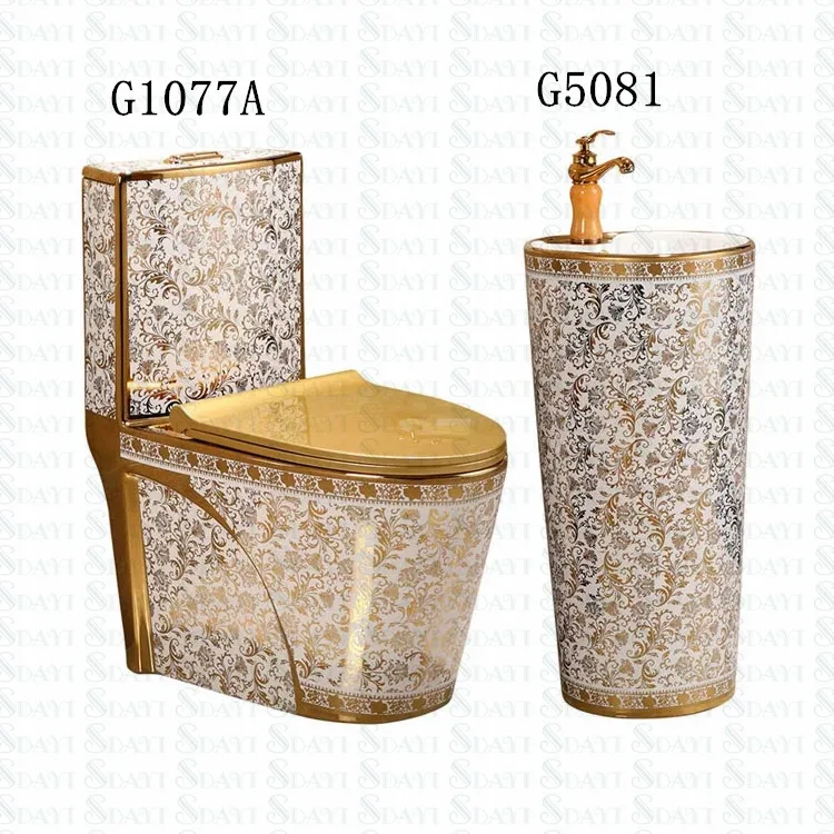 Sanitary Ware Bathroom Golden Toilet Basin Ceramic One Piece Gold Color Wc