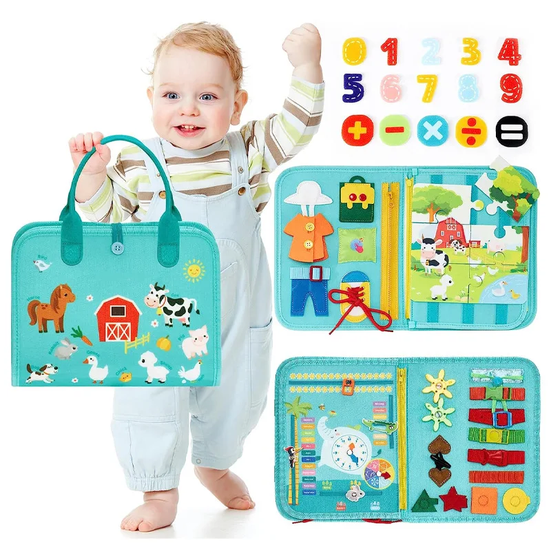 Hotsale Activity Board Montessori Kids Felt Busy Learning Basic Dress Skill Educational Travel Baby Sensory Toys