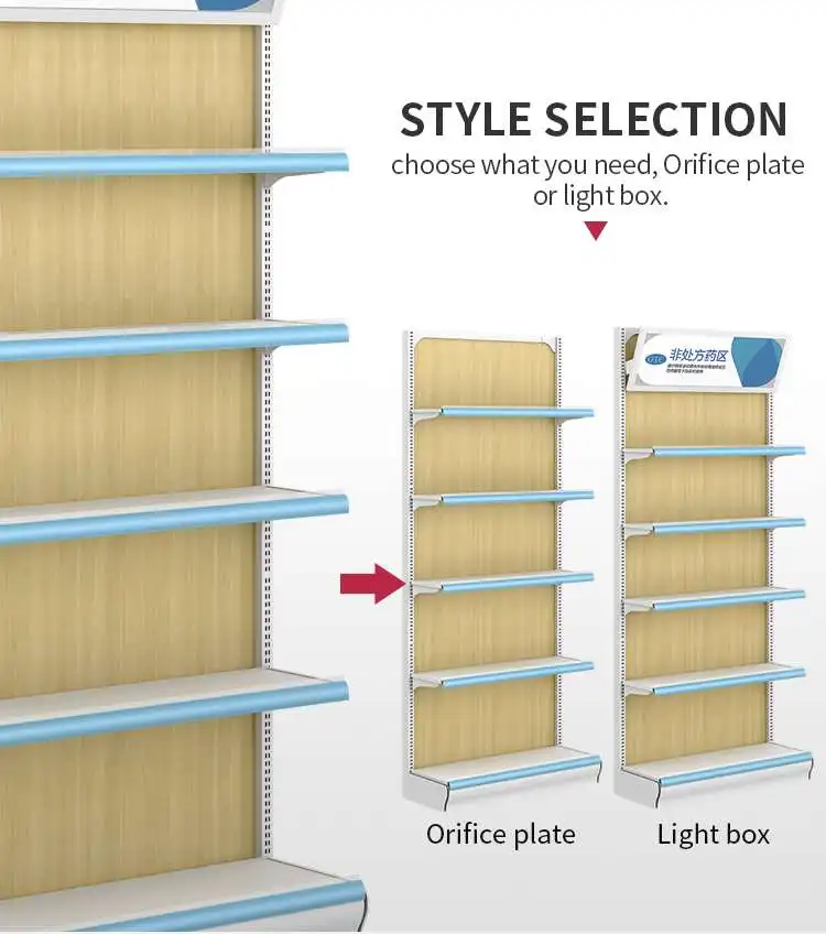 Meicheng Pharmacy Shop Decoration Logo Medical Shelf Used Pharmacy Rack Shelf\n