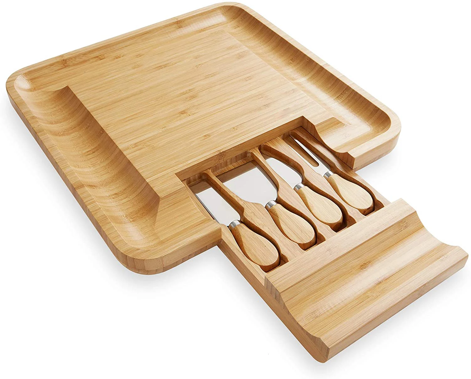 Wholesale Eco-Friendly Classic Bamboo Cheese Boards with Stainless Steel Knife Set Charcuterie Board for Housewarming Gifts