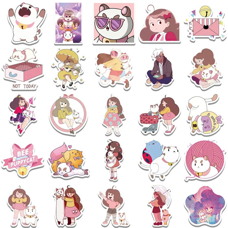 Bee SND Puppycat Sticker Sheets - 4 Sheet Set With Sparkle Finish For Kids & Collectors