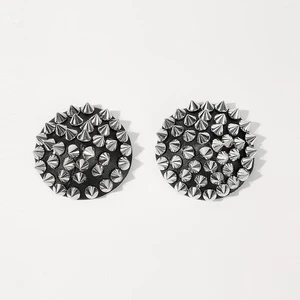 Women Underwear Reusable Punk Leather Breast Petals Nipple Sticker Self-adhesive Metal Rivet PU Sexy Black Nipple Pasties Women