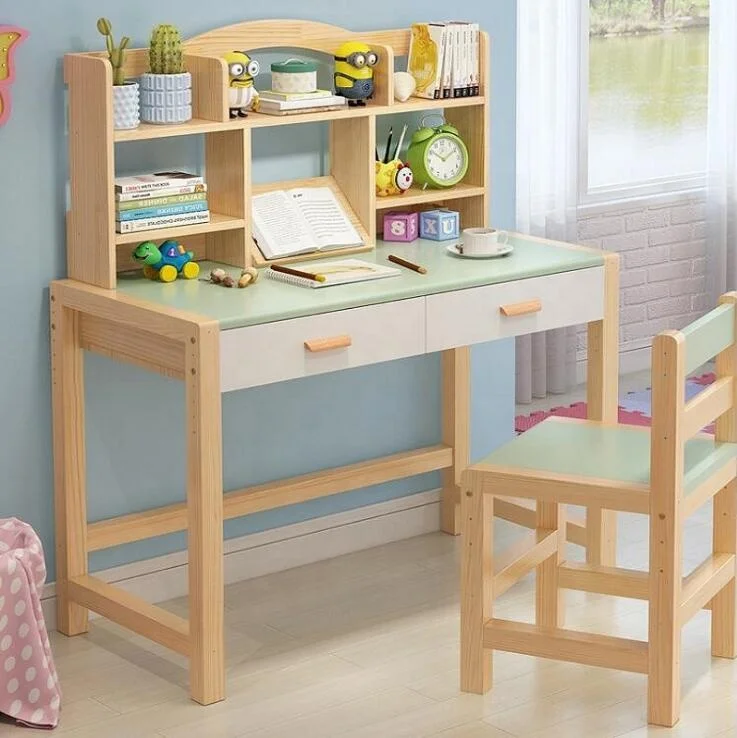 Solid Wooden Kids Study Table With Shelf and Chair Set for Children  Furniture Set