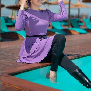 Customizable Plus Size Waterproof Solid Full Cover Muslim Style Women's Swimwear 3 Piece Set Low MOQ Beachwear