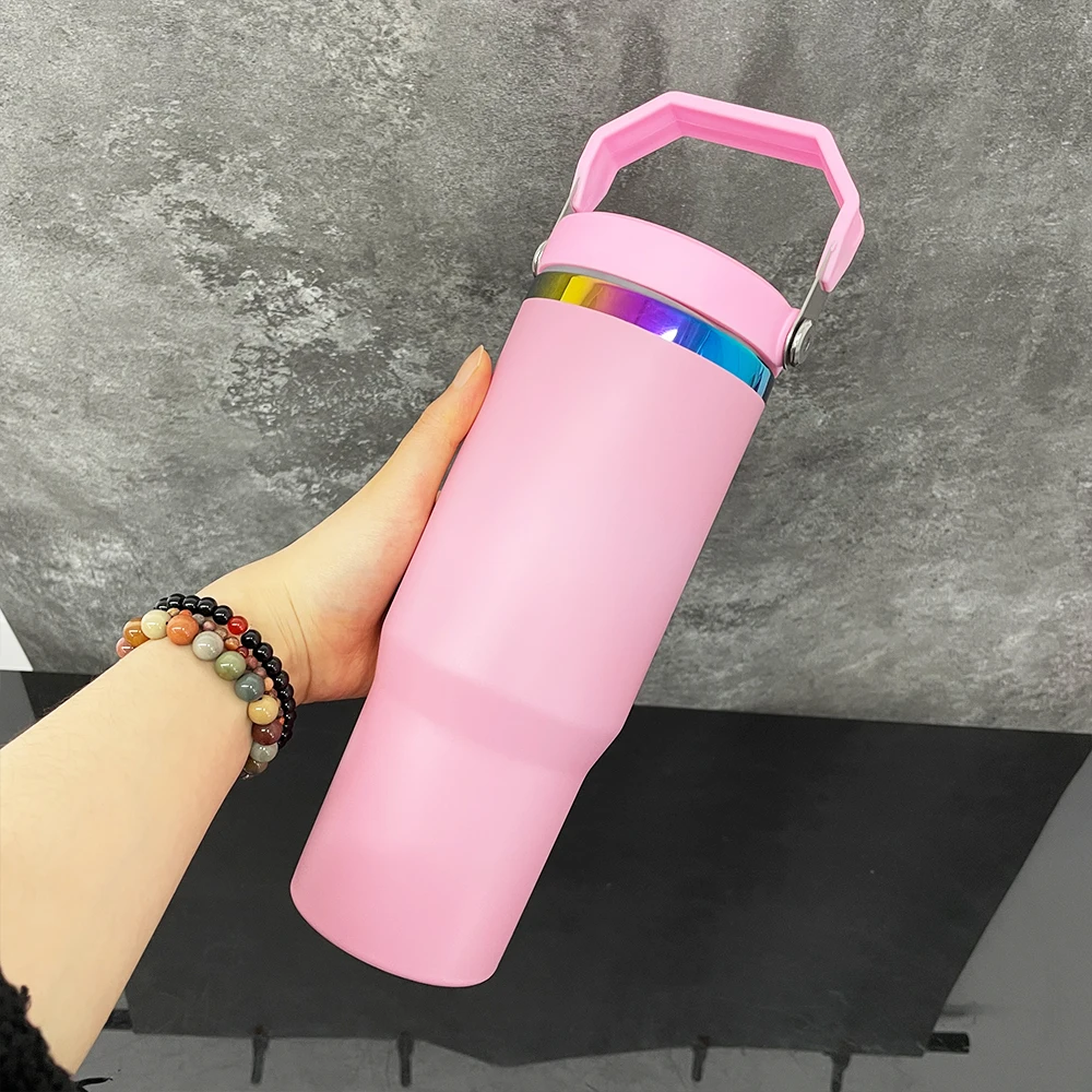 20Pack USA Warehouse Rainbow Plated 30oz Powder Coated Water Bottle with  Leak Proof Flip Straw Lid for Laser Engraving