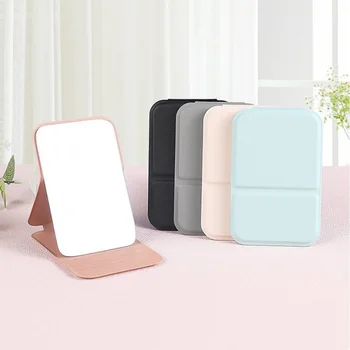 High Quality Folding Multiple Colors PU Leather Pocket Mirror Custom Logo Portable Standing Travel PU Compact Mirror