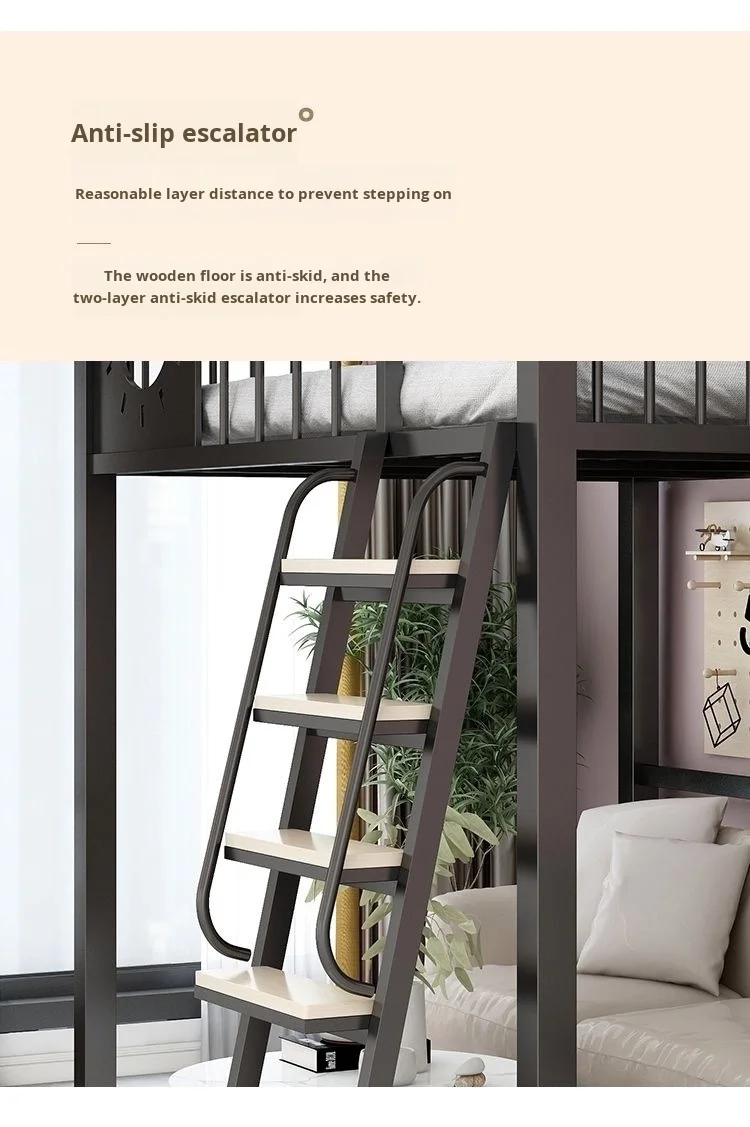 product modern wrought iron loft bed with desk simple space saving duplex iron frame for small apartments factory direct-9