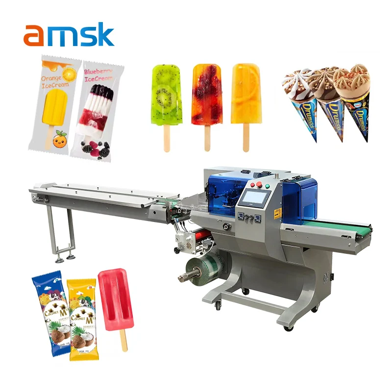 350 Automatic Ice Cream Popsicle Packing Machine Ice Lolly Pillow Packing Machine Flow Packaging Machinery