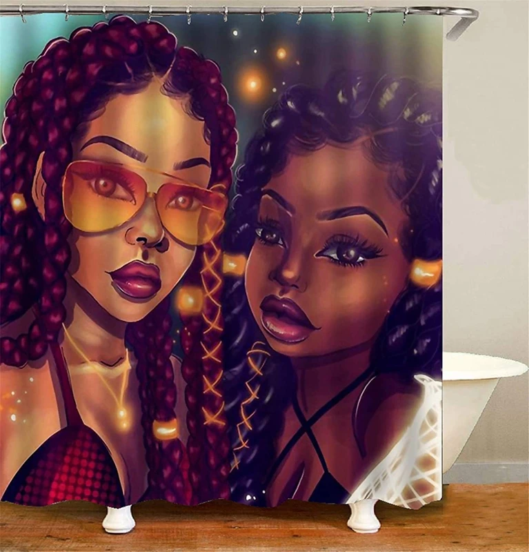 Customized Afro Woman Black Art Eco Friendly Shower Curtain Bathroom