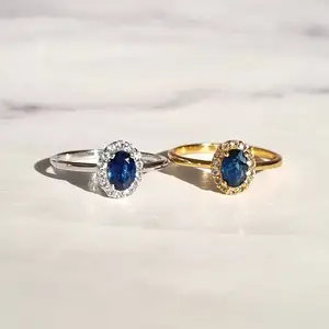 Wholesale High Quality Trendy Style Sapphire Cubic Zirconia Ring 925 Sterling Silver Gold Vermeil Blue Sapphire Ring
