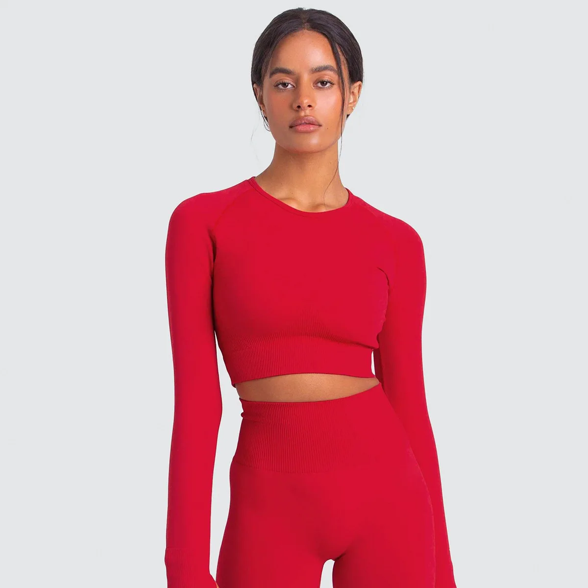 Long Sleeve Yoga Set Crop Top And 